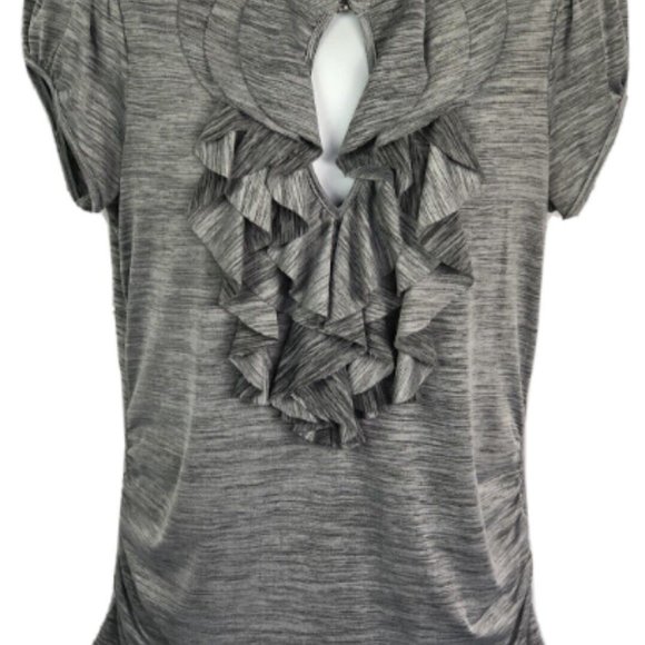 Heart Soul I Silver Grey Key Hole Blouse with Ruffles, Ruched Sides Size… - Picture 9 of 9